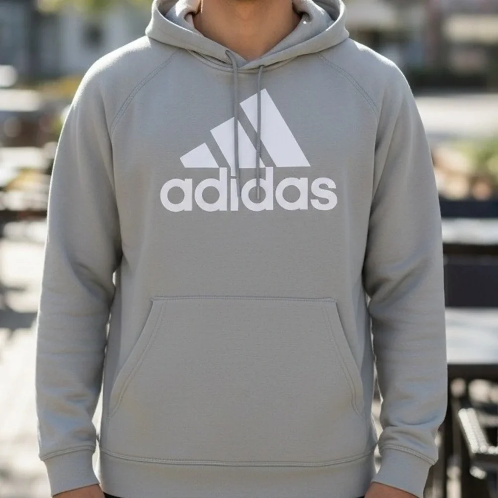 Adidas Hoodie Sweatshirt Mens XL Grey Logo‎ Pullover Hooded Athletic